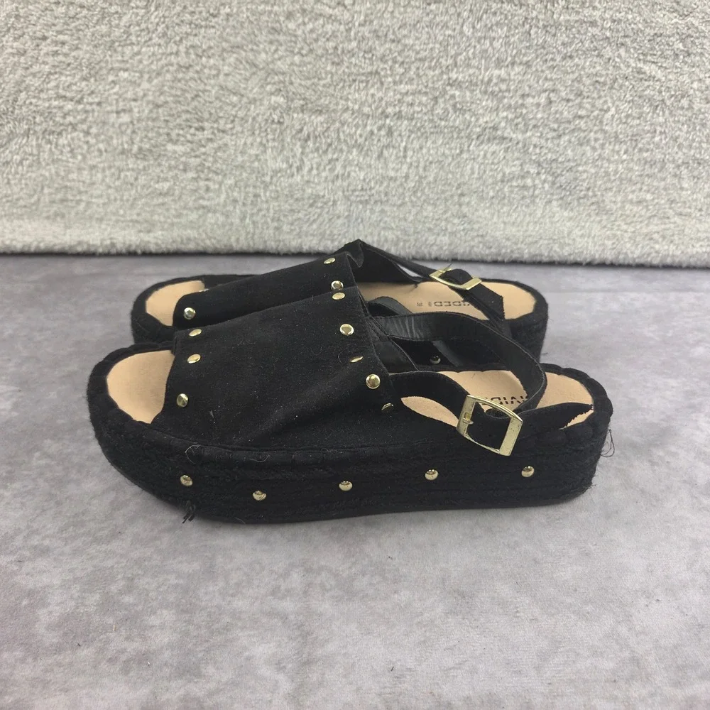 H&M Divided Womens Black Studded Espadrille Platform Sandals Size 8 EUR 39 S1513